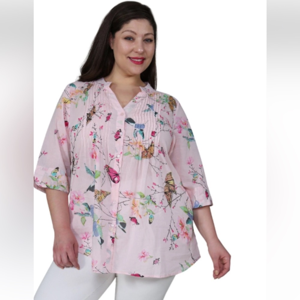 LA CERA Plus Size Pink Floral Button-Front Tunic Top size 3X